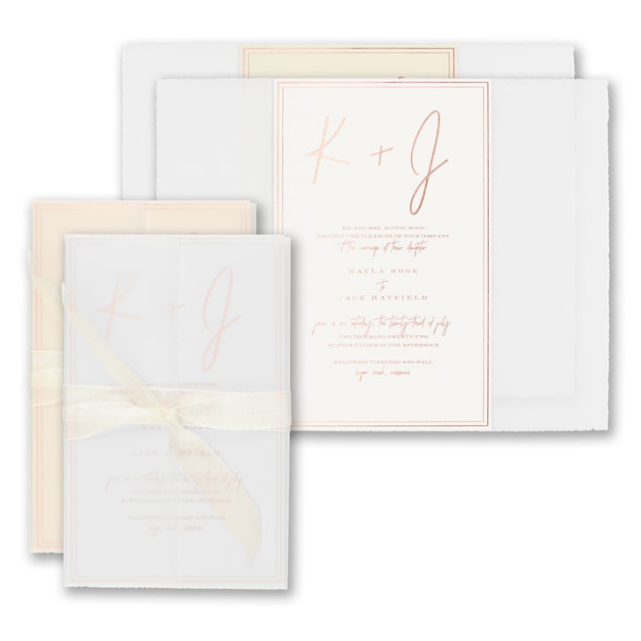 Deckled Simplicity Invitation - Wrap with Ecru Sheer Ribbon