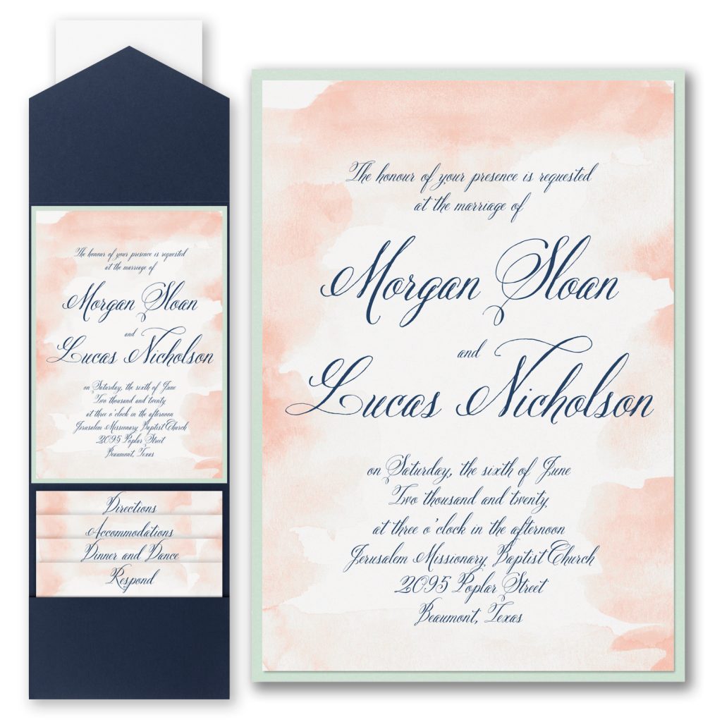 Coral Watercolor Invitation + Backer + Pocket