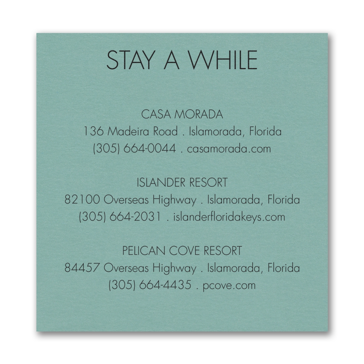 Simply In Love - Accommodation Card - Lagoon Shimmer