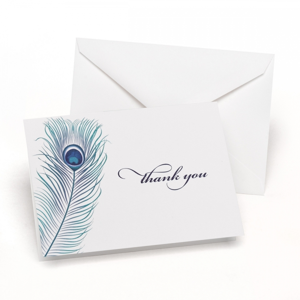 Peacock Feather - Thank You Card and Envelope