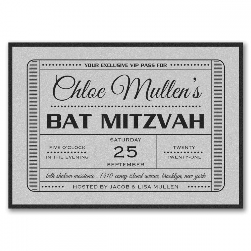 Exclusive VIP Pass - Bat Mitzvah - with Backer - Silver Shimmer