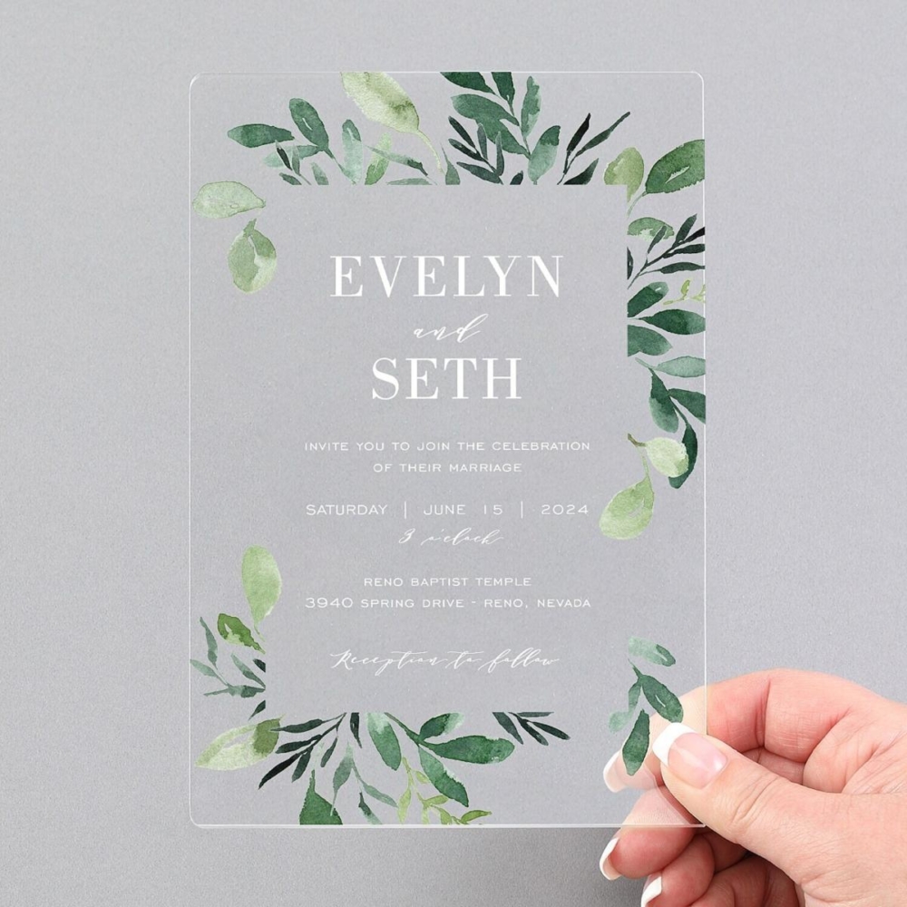 Greenery Framework Invitation - Clear Acrylic